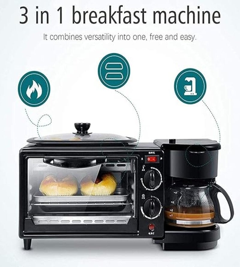 Slivers Criest SC-206 3-In-1 Electric Breakfast Station With Toaster Oven Coffee Maker And Frying Griddle Black - Image 3